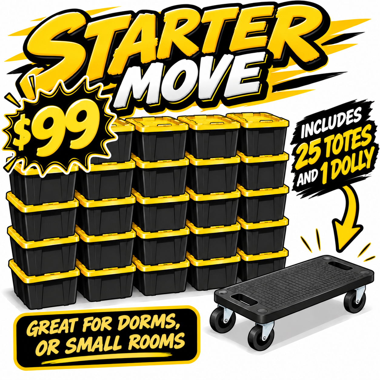 Starter Move package — 25 totes and 1 dolly